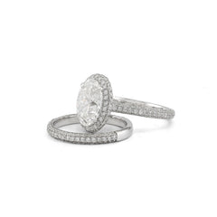 14k White Gold Oval Solitaire Centre Halo 4.78CTW Lab Diamond Women Ring with Band 6.2gm