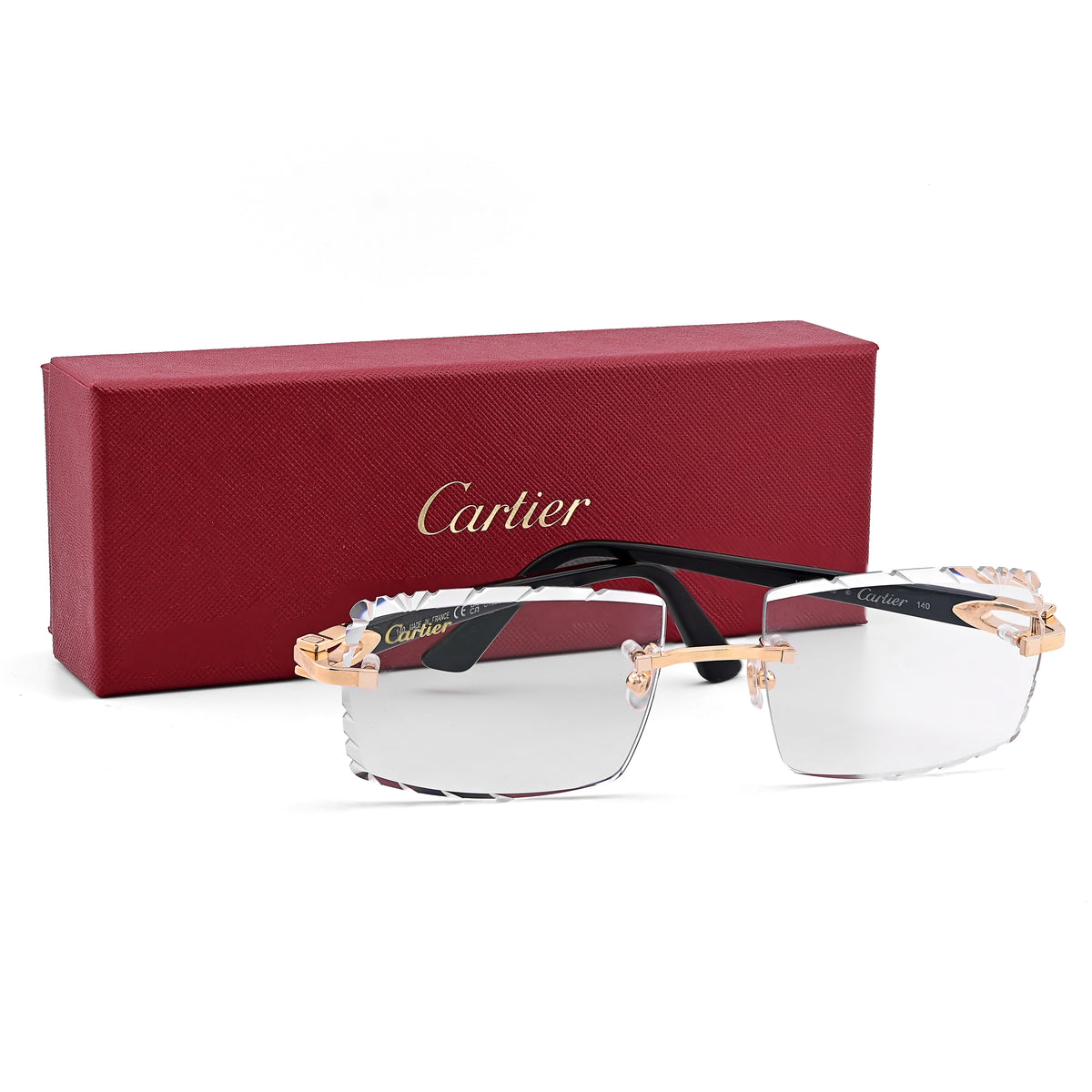Mens Cartier Rectangle Rimless Glasses Black Sticks 32.6gms Eyewear