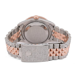 Rolex Datejust 36MM 13.5CT Natural Diamond Bussdown 3CT Lab Grown Diamond Bezel 2-Tone Rose Mens Watch