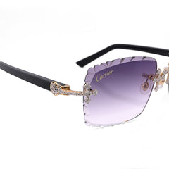 Cartier Glasses 4CTW Natural Diamond Purple Lens Cross Detailing Black Stick Glasses 36.3g