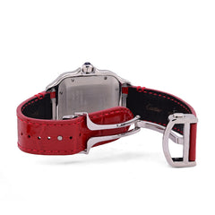 Mens Cartier Santos 40MM Red Face and Leather Band 6CTW Natural Diamond Watch