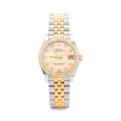 31MM Rolex Datejust 2-Tone Champagne Dial Diamond Bezel Jubilee band Watch