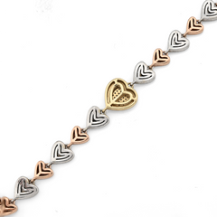 10k Three-Tone Gold 11.7g 2CTW Natural Diamond Heart Shape Womens 7Inch Bracelet