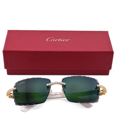 Mens Cartier Glasses Green Lens Woods 10 Pointer 3.5CTW Natural Diamond 37g Eyewear