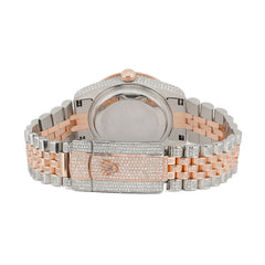 36MM Rolex Datejust Bussdown 2 Tone White/Rose Roman Dial Diamond Bezel ICED OUT Watch