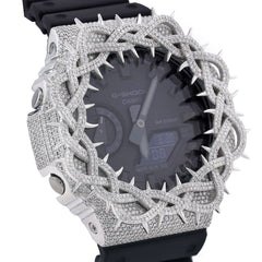Mens Casio G-Shock GA2100 5.4CTW Natural Diamond Thorns Pattern ICED Bezel All Black Watch