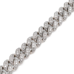 8.5MM 10k White Gold 27.5gm 3.9CTW Natural Round/Baguette Diamond Cuban Bracelet