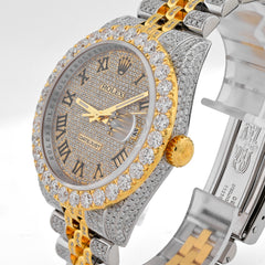 36MM Rolex Datejust 13.5CT Natural Diamond Bussdown 3CT Lab Grown Diamond Bezel 2-Tone Yellow Watch