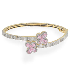 10k Yellow Gold Women 1.35CTW Baguette Diamond Butterfly Clover Bangle 10.7gms