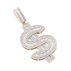 10k Yellow Gold 1.4CTW Round/Baguette Diamond Dollar $ Sign Pendant 7g Charm