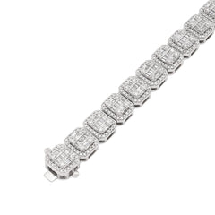 10k White Gold 8MM 31.7gms 5.67CTW Round/Baguette Diamond Square Tennis Bracelet
