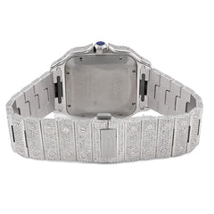 Cartier Santos All White 40MM 12CTW Natural Diamond Bussdown ICED Mens Watch