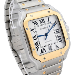 All Original Mens 40MM Cartier De Santos Gold and Steel 2 Tone Roman Dial Screw-Accented Band Watch