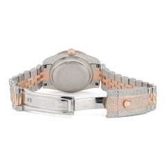 36MM Rolex Datejust Bussdown 2 Tone White/Rose Roman Dial Diamond Bezel ICED OUT Watch