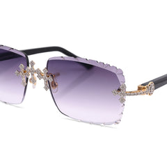 Cartier Glasses 4CTW Natural Diamond Purple Lens Cross Detailing Black Stick Glasses 36.3g