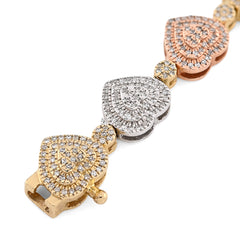 6.5MM 10k 3-Tone Gold 13.6g 1.15CTW Natural Diamond Heart Shaped Womens Bracelet