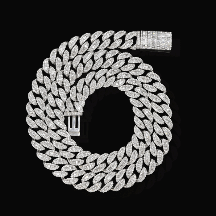 12MM 10k White Gold 143.6 grams 17-7/8CTW Diamond Cuban Chain 22 Inch Necklace