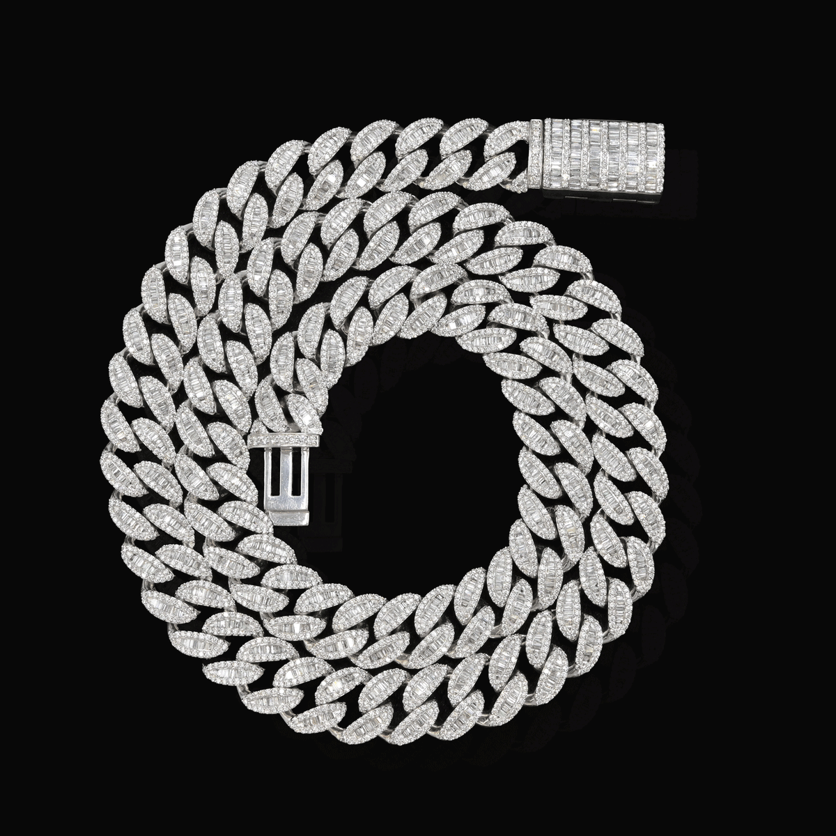 12MM 10k White Gold 143.6 grams 17-7/8CTW Diamond Cuban Chain 22 Inch Necklace