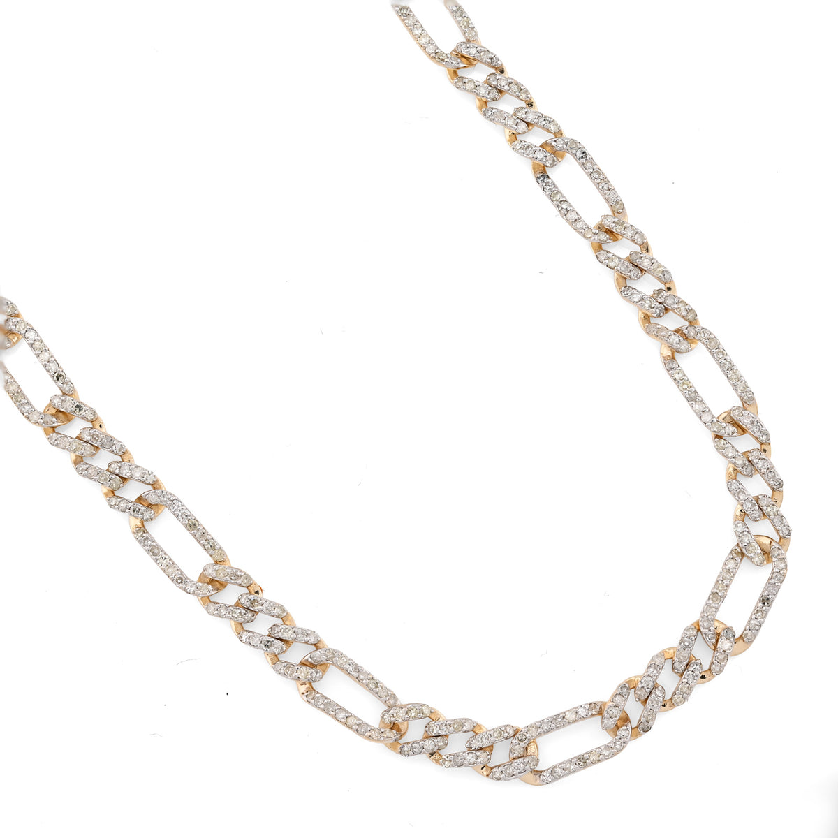 10k Yellow Gold 7.50CTW Pure Diamond 5.5MM ICED Figaro Chain 20In 19.6g Necklace