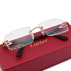 Mens Cartier Rectangle Rimless Glasses Black Sticks 32.6gms Eyewear