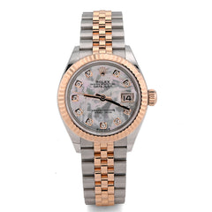 Rolex Datejust 28MM Everrose Gold MOP Face Diamond Dial Fluted Bezel 2 Tone Jubilee Band Watch