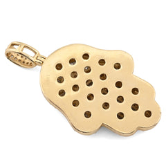 14k Yellow Gold 27.7gm 5.9CTW Round/Baguette Diamond Evil Eye Hamsa Hand Pendant