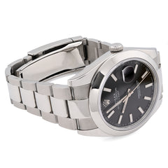 All Original Rolex Datejust 41MM SS Black Face Oyster Band Smooth Bezel Watch