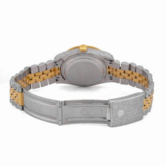 36MM Rolex Datejust Bussdown 2 Tone White/Yellow Roman Dial Diamond Bezel ICED Watch