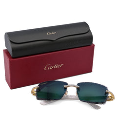 Mens Cartier Glasses Green Lens Woods 10 Pointer 3.5CTW Natural Diamond 37g Eyewear