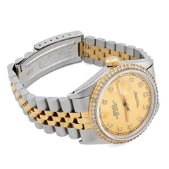 Rolex Datejust 36MM SS/10k Gold 1.5CT Diamond Bezel Jubilee Champagne Face Watch