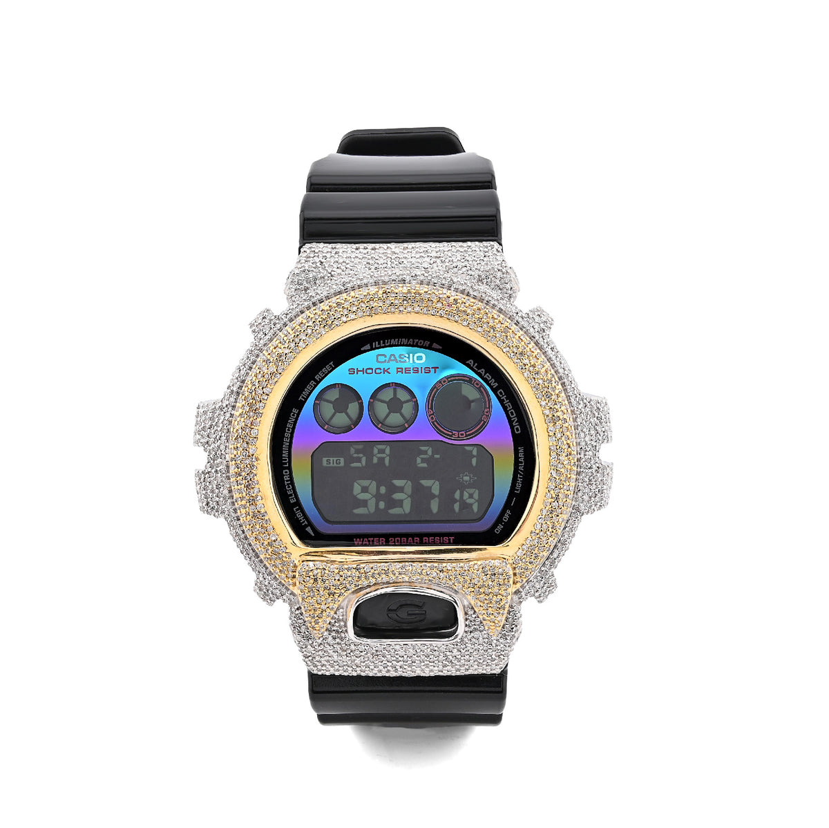 Yellow and White 3 CTW Natural Diamonds Digital G-Shock Casio Watch For Mens
