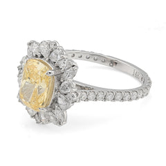 14k White Gold 3.15CT Lab Diamond Yellow Oval Solitaire w/ Pear Stone 3.9g Ring
