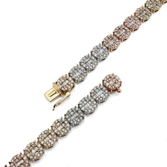 7MM 10k 3-Tone Gold 18.95CTW Round/Baguette 45.6gms Diamond Cluster Tennis Chain