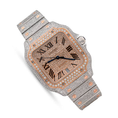 Cartier Santos Two Tone 40MM 13CTW Natural Diamond Rose Bezel Bussdown Watch