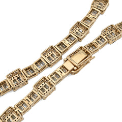 8MM 10k Yellow Gold 22CTW Baguette/Round 50gms Diamond Halo Cluster Tennis Chain