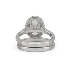14k White Gold Oval Solitaire Centre Halo 4.78CTW Lab Diamond Women Ring with Band 6.2gm