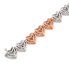 7.5MM 10k 2-Tone Gold 14.8g 2.72CTW Round/Baguette Diamond Heart Tennis Bracelet