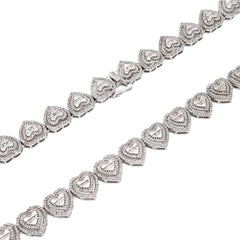 925 Sterling Silver 6CTW Natural Diamond Heart Shape Tennis Necklace 32.9g Chain