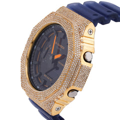 Mens Casio G-Shock Blue Strap GA2100 4.6CTW Natural Diamond Yellow Bezel Watch