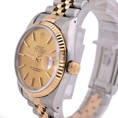 Rolex 36MM Dateiust Champagne Face Fluted Bezel 2-Tone Jubilee Band Watch