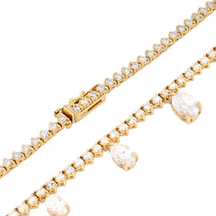 2.9MM 14K Yellow Gold 18.8g 9.52CT Lab Diamond 17In Tennis Pear Shape Drop Chain