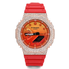 G-Shock GA-2100FL 7CTW Rose Natural Diamond Bezel Red Band Men Watch