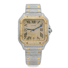 Cartier Santos Two Tone 40MM 13CTW Natural Diamond Bussdown Yellow Bezel Watch