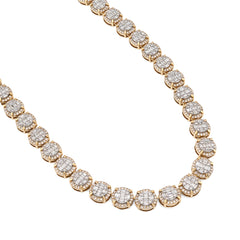 8MM 10k Yellow Gold 14CTW Baguette/Round Diamond 44.4g Iced Cluster Tennis Chain