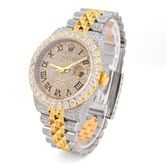 36MM Rolex Datejust 13.5CT Natural Diamond Bussdown 3CT Lab Grown Diamond Bezel 2-Tone Yellow Watch