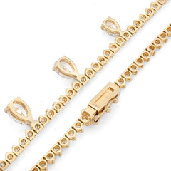 2.9MM 14K Yellow Gold 18.8g 9.52CT Lab Diamond 17In Tennis Pear Shape Drop Chain