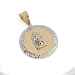 1/10th 10k Gold Bonded 925 Two Tone Jesus Head Medallion Pendant 4.7g Mens Charm