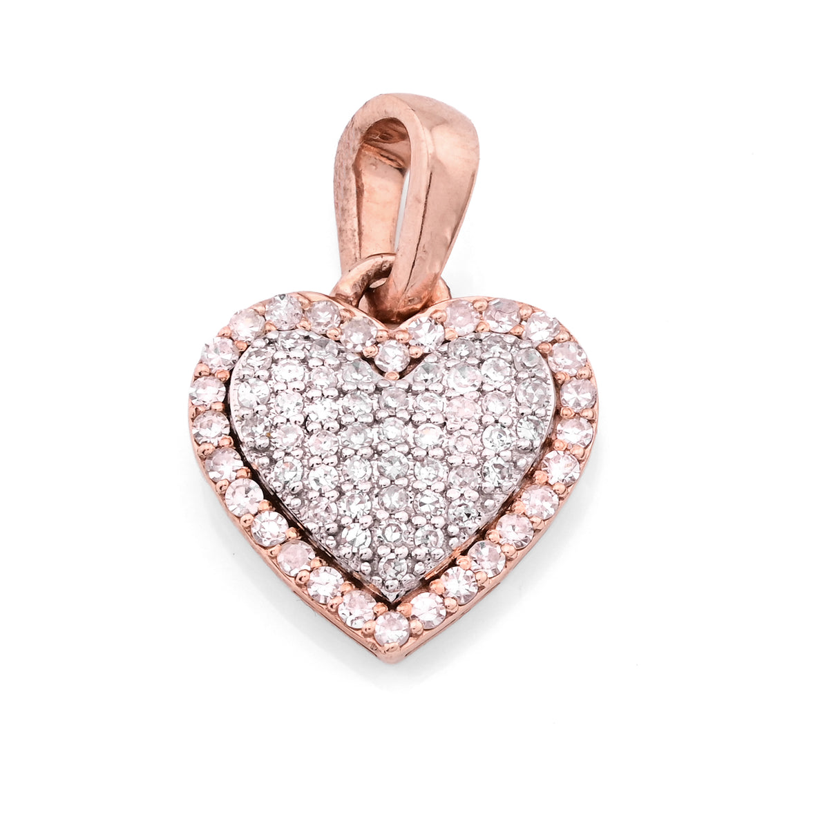 10k Rose & White Gold 1.6g 0.4CTW Natural Diamond Dome Heart Shape Pendant Charm
