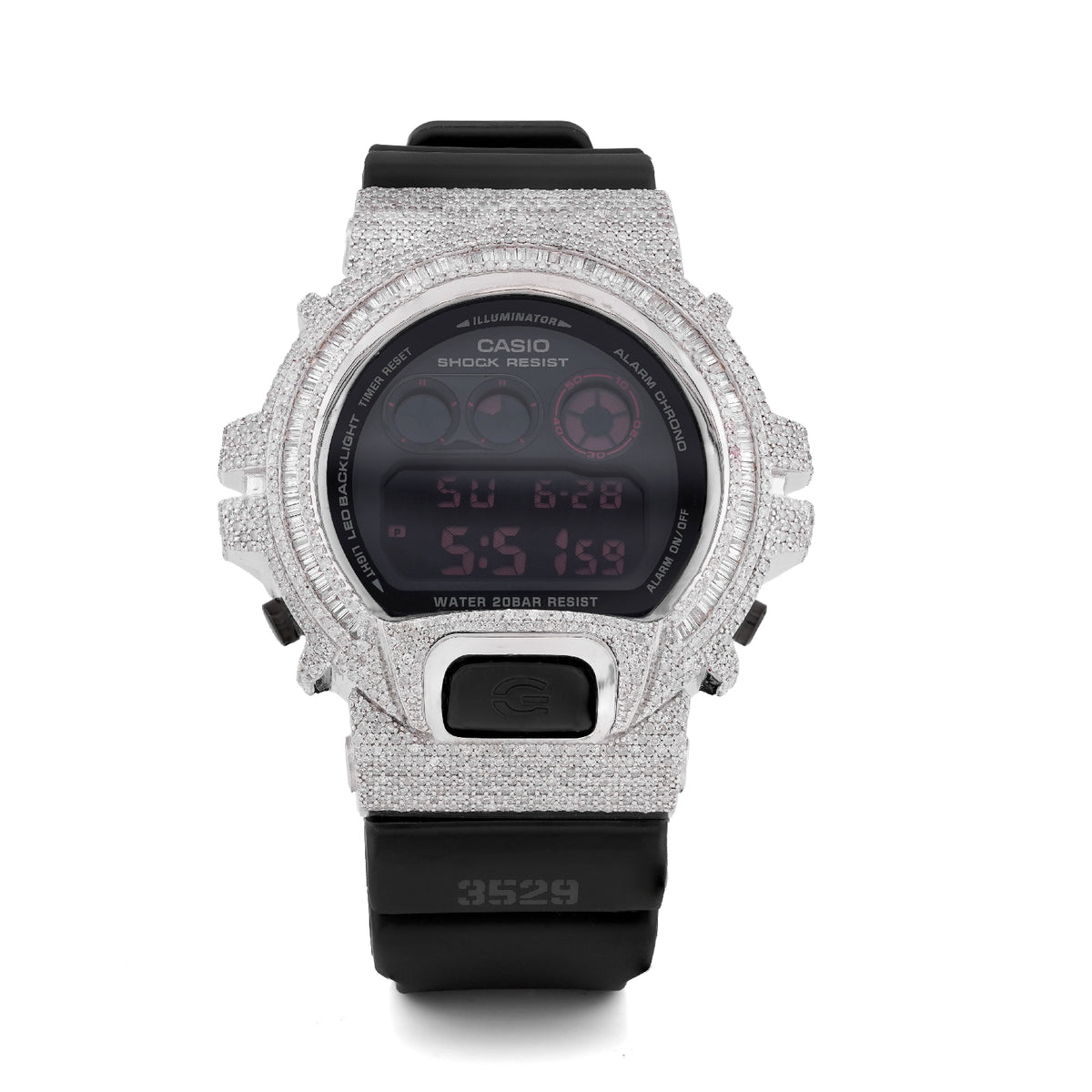 Mens Casio G-Shock DW6900 4.55CTW Natural Diamond Baguette ICED Bezel All Black Watch