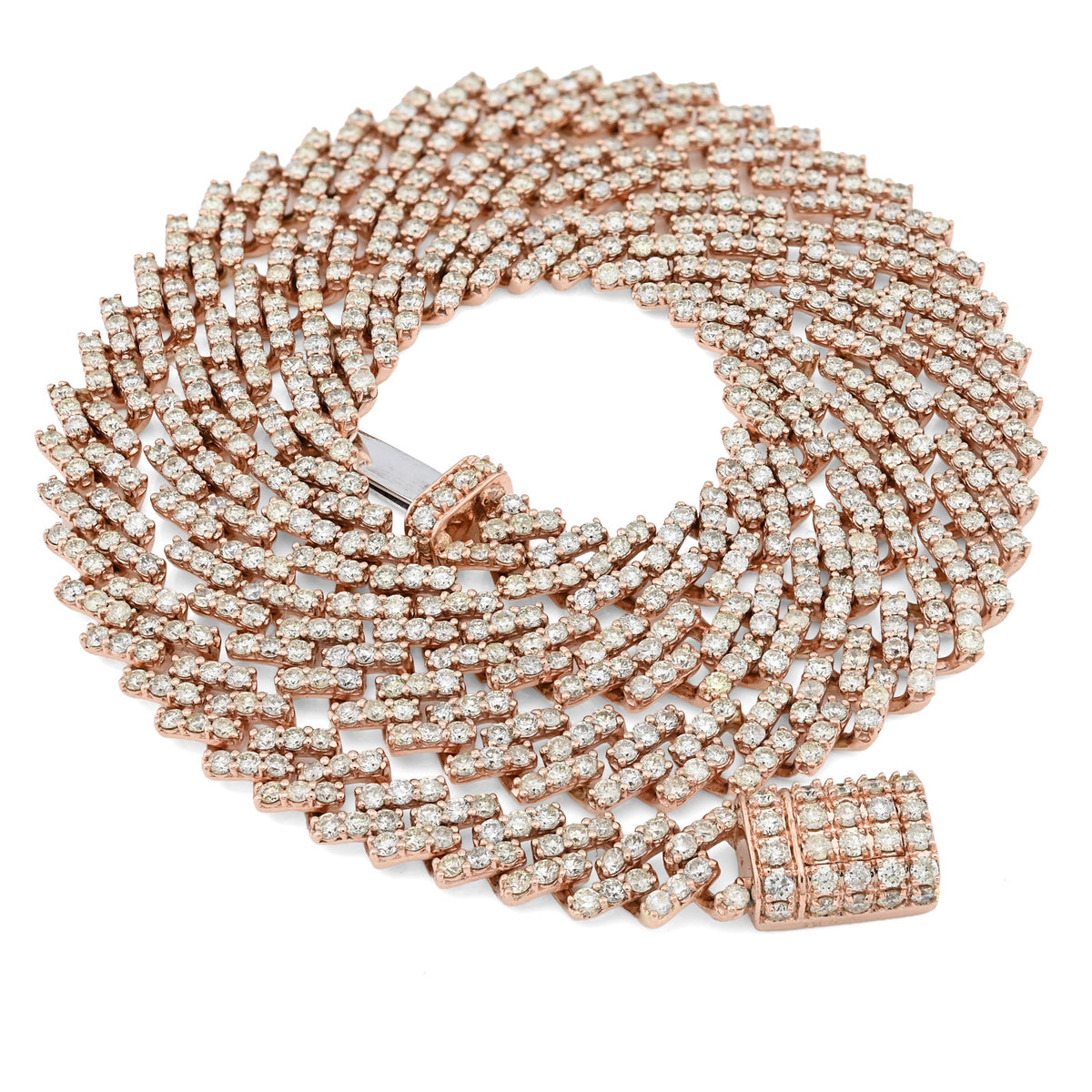 10k Rose Gold 62.4g 18CTW Natural Diamond 8MM Cuban Link Chain 21 Inch Necklace